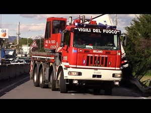 CAMION IN BILICO SU GUARD RAIL ARRIVO AUTOGRU' VVF MILANO + RECUPERO (Novedrate)