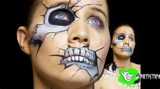 Broken Doll Makeup with Skeleton Makeup