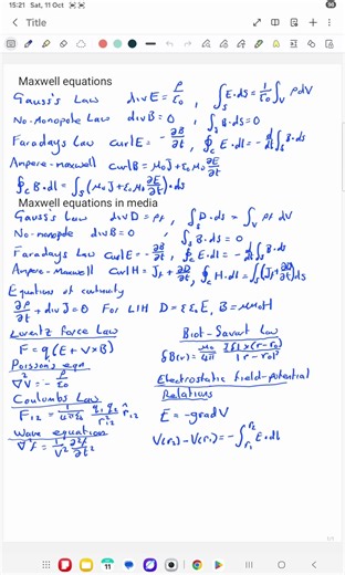 Maxwell Equations (for exam revision)
