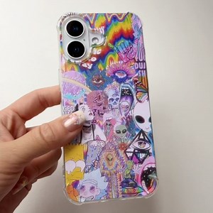 Hippie Aesthetic Indie Psychedelic Phone Case Compatible with iPhone 16, Aliens Trippy Eyes Phone Case for iPhone 16, Cool TPU Bumper Case Cover