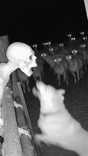German Shepherd Confronts a Pale Humanoid Creature Emerging from the Doghouse
