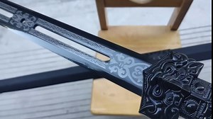 LOONGSWORD Chinese Sword,Han jian Swords(Forged Manganese Steel Hollow Blade,Black Scabbard,Alloy Handle) Practical