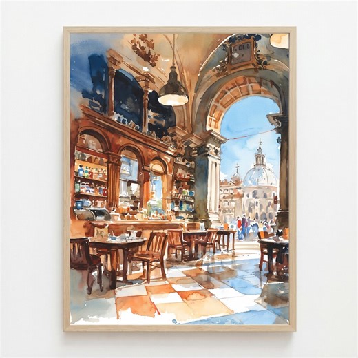 Venice Cafe Watercolor Print | Florian Coffee House Art | San Marco Piazza Scene | Italian Bistro Decor - Etsy