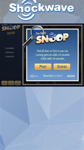Shockwave.com on Instagram: "Daily Snoop is a classic on Shockwave.com. Play however you want! Play as fast as you can to rise to the top of the scoreboard or take your time with this casual game. Only on Shockwave! #freegames #hiddenobjectgames #findobjectgames #games #cozygames #easygames #onlinegames #browsergames #casualgames"