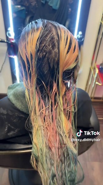 from grown out rainbow to calico babe 🤍🧡🖤 the hair gods were on our side with this one for sure 🙂‍↕️ Dm to book @lexydidmyhair on ig #tulsahairstylist #tulsa #tulsahair #tulsasalon #lexydidmyhair #calicohair #hair #hairtok #colorcorrection @framar @Malibu C @Joico Hair Care