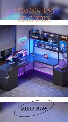 L Shaped Gaming Desk with Drawers, Reversible Computer Corner Desk with File Drawer, Hutch, Stora...