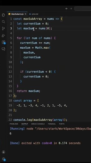 Day 9 of relearning DSA — Maximum Subarray in JS. Let’s learn together 🚀