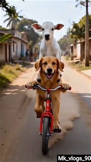 The cow's calf steals a small bicycle for his friend #ai #reels