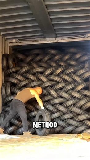 This lacing method weaves tires together inside containers, locking them into a solid structure that stays stable during transport | XUrbanSimsX