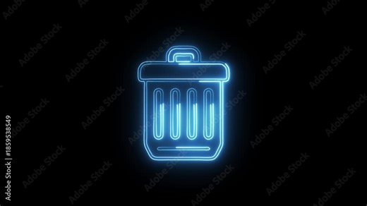 Waste Bin Icon Animation with Glowing Lines on Black Background