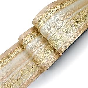 103 Wallpaper Border Peel and Stick 4.2" x16.4ft Beige Deep Embossing Rose Flower Crown Molding Wall Border Self Adhesive Ceiling Decorative Border Baseboard Tiles Decor Sticker