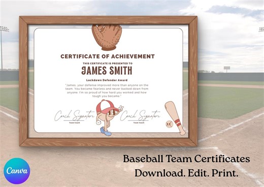 Editable Baseball Award Certificate | Youth Team MVP (PDF Template) - Etsy