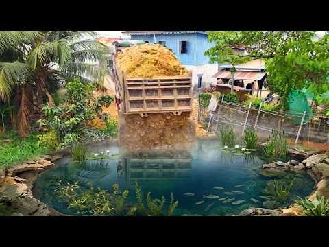 Started New Project!Delete Pond By Using Truck 5T Filling Land,With Skillful Dozer D21P Pushing Soil