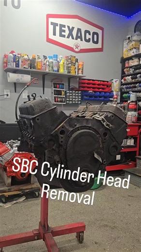 Ace Auto Restoration on Instagram: "SBC Valve Train & Cylinder Head Removal #sbc #goodwrench350 #4boltmain"