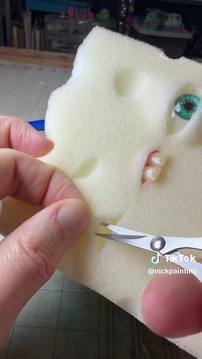 Making a squishy Swiss cheese blob with old upholstery foam #nickpainting #learnwithtiktok #artistsoftiktok #blobs #cheese