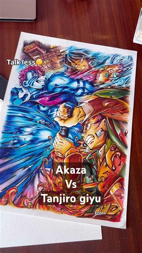 Demon slayer pen drawing Akaza vs tanjiro giyu #pendrawing #drawing #akaza #tanjiro #giyu #art