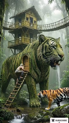 I Built a Secret Bamboo Tiger Villa to Survive a Real Tiger Attack #bamboohouse #bamboo #viral