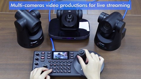 FoMaKo PTZ Controller PoE NDI Camera Controller, PTZ Camera Controller Keyboard with 4D Joystick for Live Streaming, PTZ Network Keyboard Visca PELCO D/P RS232 RS485, 3 Inch LCD, Black (KC608 Pro)