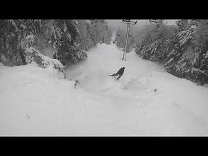 Skiing Dark side cliff and Dark side glades at Gore mountain