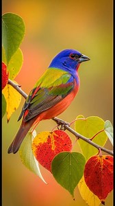 Vibrant Painted Bunting Perched Amid Colorful Autumn Leaves #birdwatching #wilflife #nature #birdslover #birds | The Truth Around Us