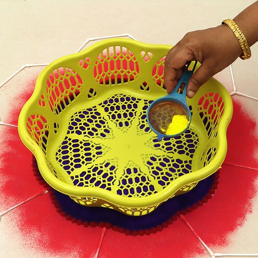 178K views · 7.3K reactions | Simple Festival Rangoli Designs using Vegetable Basket #rangoli #Simplerangoli #rangolibyjayanthig #satisfyingvideo #satisfying #relaxingvideo #relaxing #Hobbyideas #jayanthig #rangolidesign #diy | Simple Rangoli | Facebook