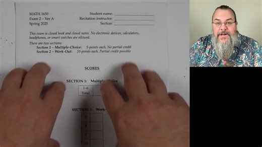 Calc 1, Exam 2 walkthrough (Spring 2025)