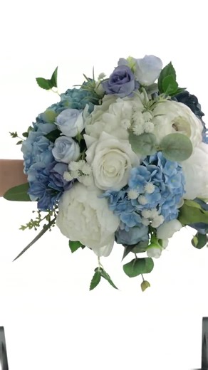 Classic Blue Hydrangea Wedding Flowers With White Peony & Eucalyptus Bridal Bouquet
