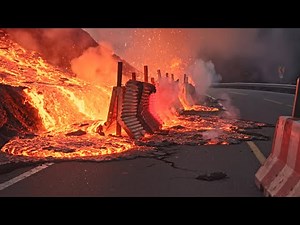 Molten Lava Reaching the Mountain Base - Realistic Volcano Flow Simulation