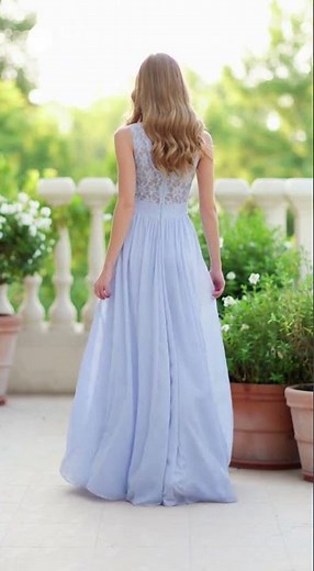 Sky Blue Kayla Gorgeous Straps Lace Chiffon Bridesmaid Dresses