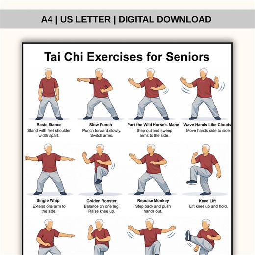 Tai Chi Exercises for Seniors, Senior Exercise Workouts, Tai Chi Exercise Chart, Senior Exercise Chart Pdf, Senior Workout Routines - Etsy