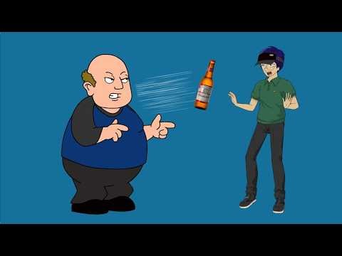 Big Drunk Bill throws a beer bottle at the liquor store manager and gets arrested