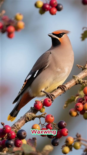 Nature's little bartender. 🍸 This bird doesn't just eat berries — it wears them. Meet the Waxwing, named for the red, waxy tips on its wings that look like sealing wax. Spot a flock stripping a berry bush clean, and you'll see living elegance in action. #Waxwing #BirdTok #BerryBird #BackyardBirds #Wildlife