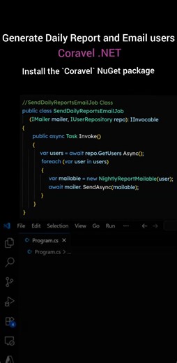 Generate Daily Report and Email users using Coravel in .NET Core #coding #shorts #dotnetcore #sql