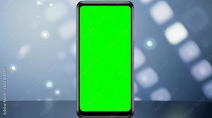 A modern smartphone featuring a blank green screen, ideal for app presentations, content insertion, and digital mockups