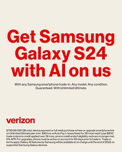 31K views · 2.6K reactions | Get Samsung Galaxy S24 on us. With any Samsung phone trade-in. Any model. Any condition. Guaranteed. With Unlimited Ultimate. | Verizon | Facebook
