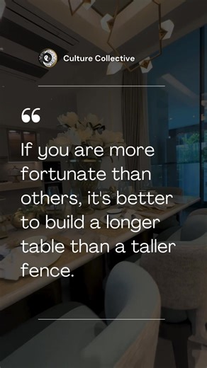 When you have more, it’s not about building walls, but about expanding the table to include others. 🍽️ A reminder that generosity and inclusion are the true measures of wealth. Let’s build more connections, not divisions. 💕 #Generosity #Inclusion #BuildCommunity | Culture Collective