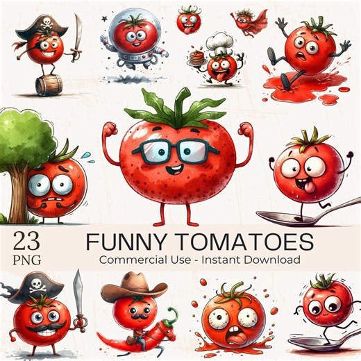 Funny Tomato Clipart PNG Bundle: Cartoon Vegetable Art (commercial Use, Digital Download) - Etsy Singapore