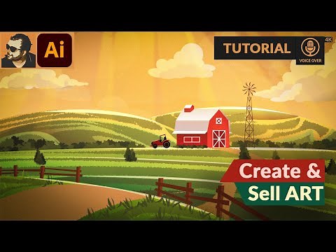 Rural Farm Landscape | Vector illustration in Adobe Illustrator | Tutorial