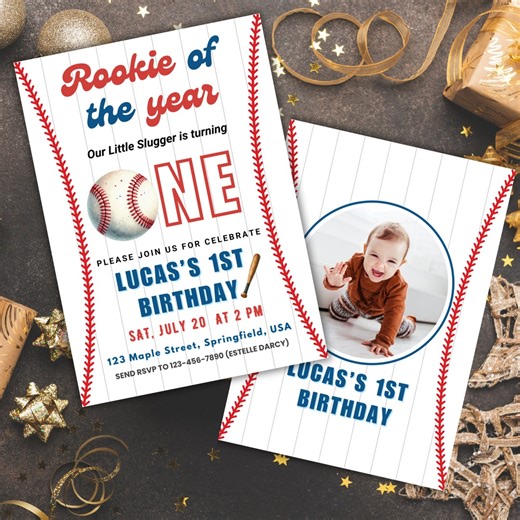 Editable Baseball Birthday Invite, Baseball First Birthday Invite, Rookie of the Year Invite, Boy Birthday Invite Canva Template - Etsy