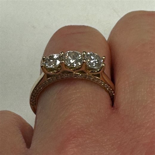 14k Yellow Gold Three Stone Diamond Engagement Ring, Size 7.25 - Etsy