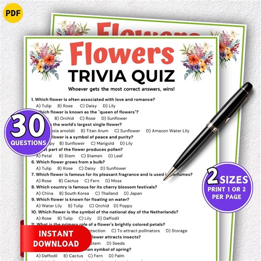 Flower Trivia Game, Flowers Trivia Quiz, Spring Season Game, Spring Trivia, Flower Quiz, Printable Icebreaker Games for Kids Teens Adults - Etsy
