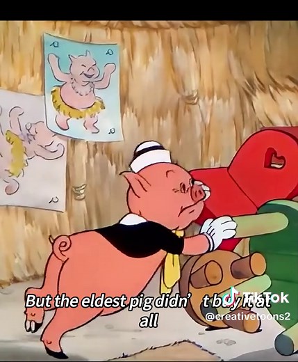 Three Little Pigs Cartoon: Wolf vs Straw, Wood, Brick Houses