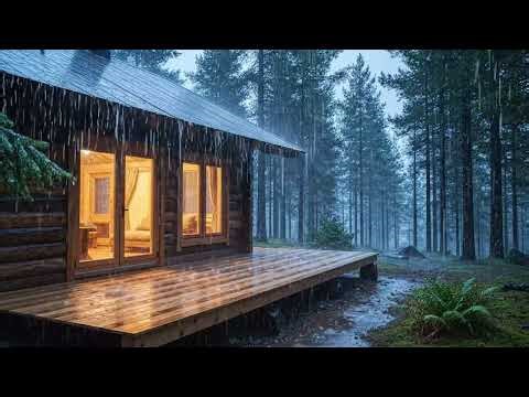 Deep Forest Cabin Rainstorm No Thunder Sleep & Relax [1 Hour] | Rain ASMR - Leafy Raindrops