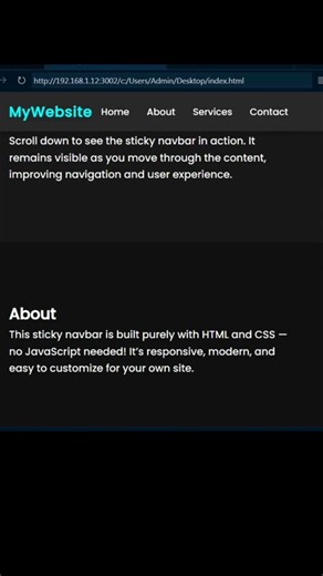Tricks : 13/100 Sticky Navbar Using CSS | Modern UIDesignCSSTips#StickyNavbar#CodingShorts#WebDesign