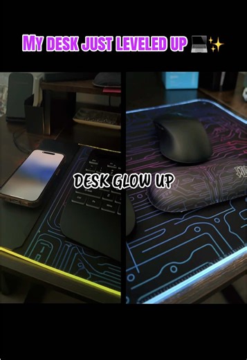 This desk mat changed everything. It charges my phone, lights up my whole setup, and makes my workspace look so clean and expensive ✨ Perfect for gaming, work, or content creators who love a vibe upgrade. TikTok found another winner. @Tech Flash #DeskSetup #GamingSetup #TechTok #DeskGlowUp #HomeOffice rgb desk mat, wireless charging mousepad, gaming desk setup, aesthetic desk accessories, desk glow up, large mouse pad, home office setup, gaming setup ideas, tech desk accessories