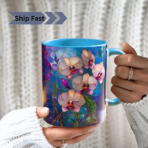 Orchid Stained Glass Print Mug: Floral Art Coffee Cup - Etsy