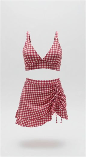 Women's Two-Piece Swimsuit Set, Plaid Bikini Bottom, Spring Summer Beachwear, Sexy Backless Design, Perfect for Vacation & Daily Wear