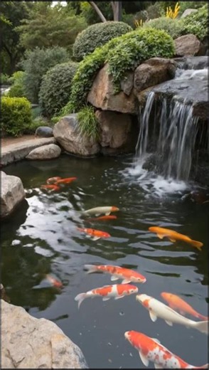 Peaceful Waterfall & Koi Fish 🐟 Relaxing Flute Music 🎶 Nature Stress Relief #Shorts