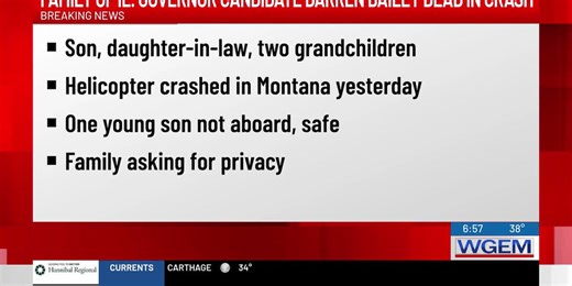 Illinois gubernatorial candidate Darren Bailey’s family member died in helicopter crash