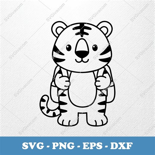 Tiger Wearing Backpack SVG | Cartoon Vector Clipart | EPS PNG Dxf | Cricut Silhouette - Etsy